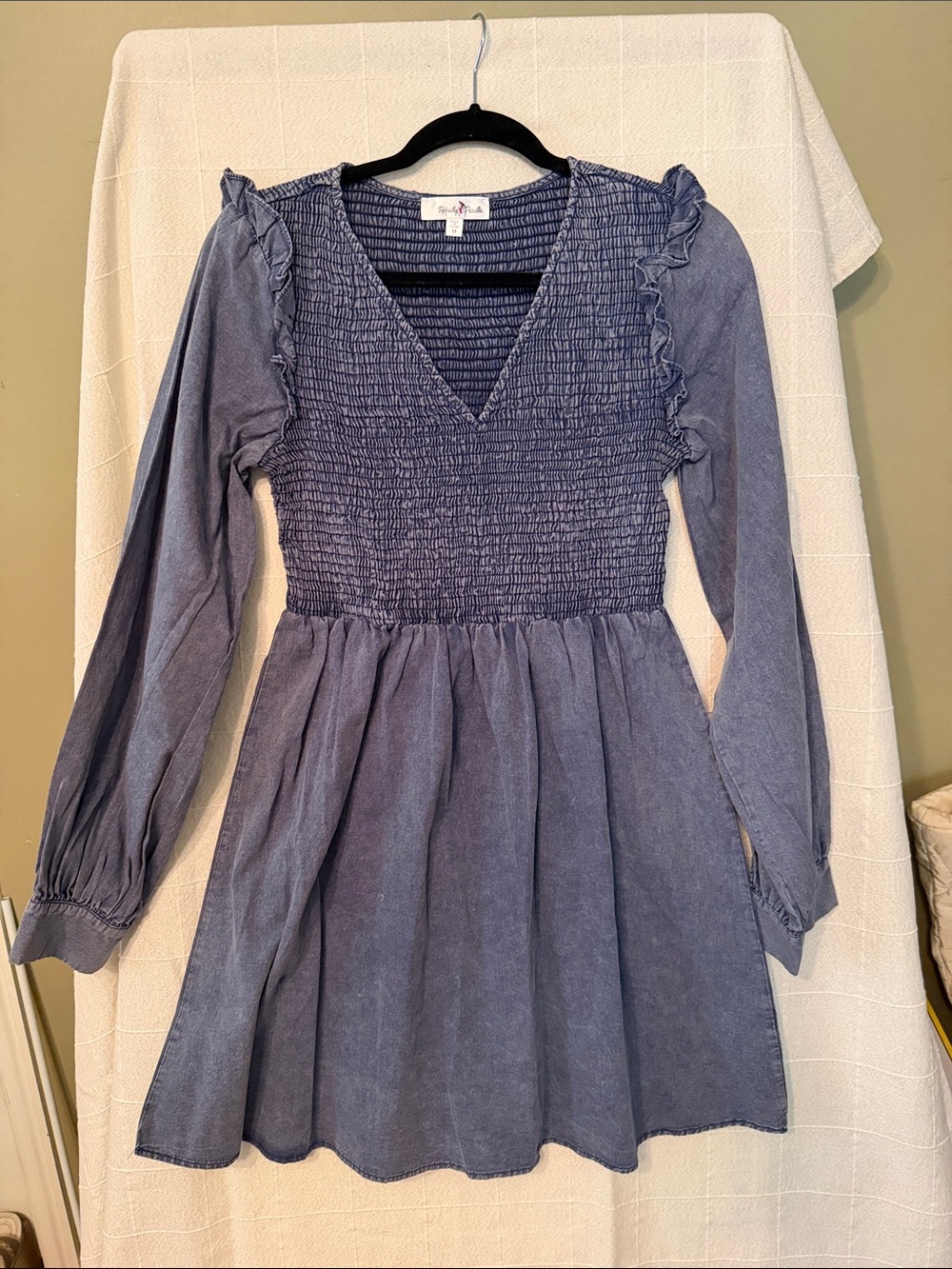 Smocked Indigo Long-Sleeve Mini Dress by Ruffle & Row